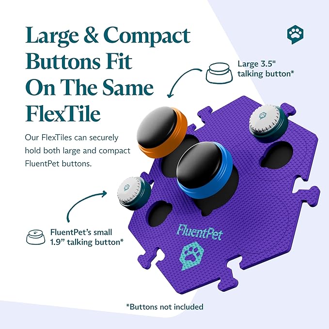 FluentPet Extra Large FlexTile for Big and Small Buttons - Red - Holds Big 3.5 1.9" Talking Dog and Cat Buttons -Each Button Mat Securely Holds 6 Buttons - Durable and Non-Slip