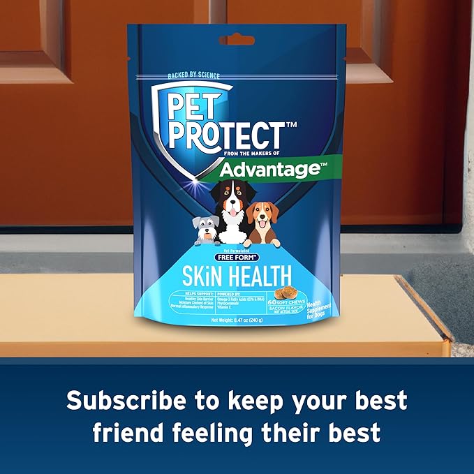Pet Protect Skin Health Supplement for Dogs, Proprietary Free Form Blend, Bacon-Flavored Soft Chews (60 Count)