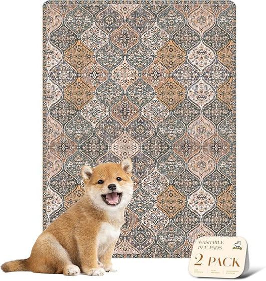 nunubaby Washable Pee Pads for Dogs, Stylish, Non-Slip and Leak-Proof Pee Pads. Reusable Potty Pads for Dogs for Crates and Floors.(Brown/Multi, 18" x24" )