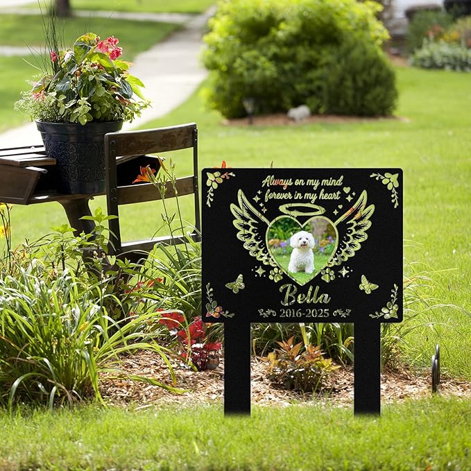 Custom Dog Grave Markers Outdoor, Personalized Pet Grave Marker Dog Memorial with Photo and Name, Outdoor Weatherproof Pet Cemetery Sign, Personalized Dog Memorial Gifts for Loss of Dog