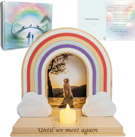 Dog Memorial Gifts for Loss of Dog – Rainbow Bridge Pet Memorial Gifts for Dogs, Pet Loss Sympathy Gift, in Memory of Dogs Picture Frame Keepsake with LED Candle, Card & Gift Box for Any Pet