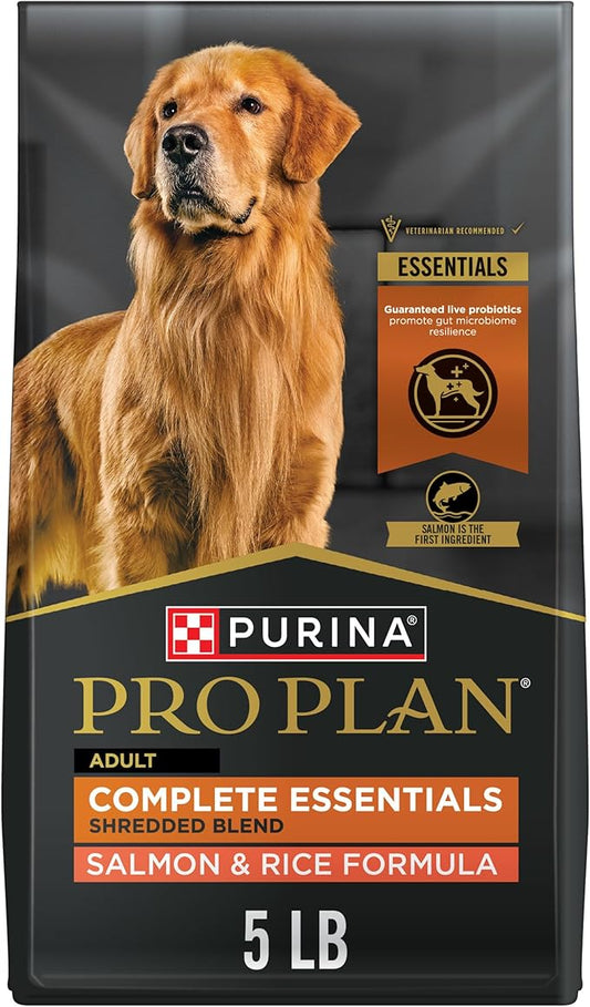 Purina Pro Plan Complete Essentials Shredded Blend Salmon and Rice Dog Food Dry Formula with Probiotics for Dogs - 5 lb. Bag