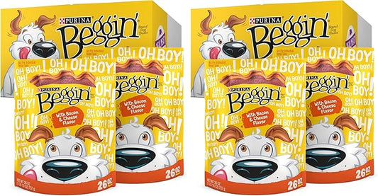Purina Beggin' Strips with Real Meat Dog Training Treats with Bacon and Cheese Flavors - 26 oz. Pouches,(Pack of 4)