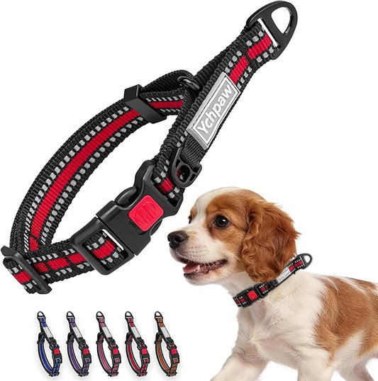 Martingale Collar for Dogs Reflective Collar with Quick Release Buckle, Adjustable Nylon Collars for No Slip Dog Collar, Red, XS