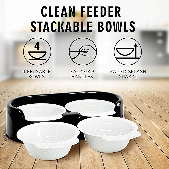 Cali Pets Clean Feeder Pet Bowls with Stand | Interchangeable Large Dog Food Bowls or Cat Feeder Bowl Set | BPA Free Plastic Pet Feeding Station