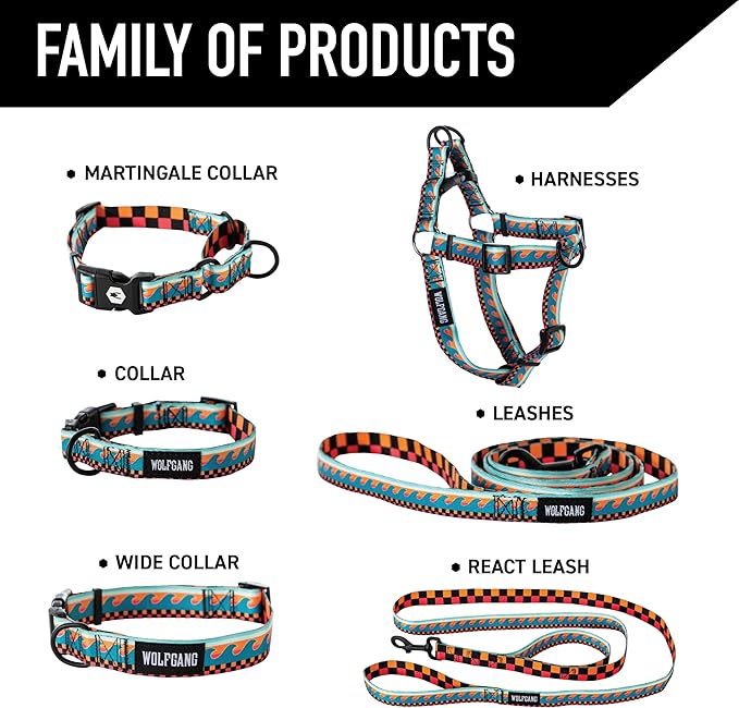Wolfgang Heavy Duty Martingale Dog Collar with Quick Release Nylon Buckle for Walking & Training, BuenaOnda Print, X-Large
