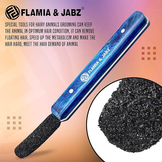 FLAMIA & JABZ Stripping Metal Stone Diamond Edged for Dogs, Cats & Pets with Wooden Grip (Coarse)