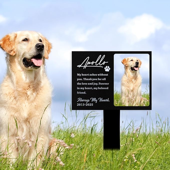 Custom Dog Grave Markers Outdoor, Personalized Pet Grave Marker Dog Memorial with Photo and Name, Outdoor Weatherproof Pet Cemetery Sign, Personalized Dog Memorial Gifts for Loss of Dog