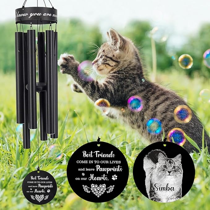 Personalized Name Photo 30" Wind Chimes, Produced in USA Pet Memorial Gifts for Loss of Dog, Custom Picture Dog Remenbrance Gift in Memory, Sympathy Family Love Pet Dogs Cat Gift for Son Daughter