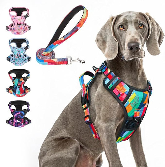 BEAUTYZOO No Pull Dog Harness Large, Adjustable Dog Harness and Leash Set -Easy Wearing with 3 Buckles/Control Handle,No Choke Soft Padded Reflective Pet Vest for Training Walking Hiking, XL