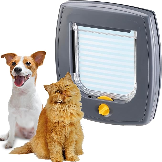 Ferplast Cat Flap, Dog Flap, for Glass Doors, Walls, Door for Cats and Small Dogs, 4-Way Controllable Entry and Exit, Universal Installation, Partial Tunnel, Swing 3 Small Size, Pet Door, Grey