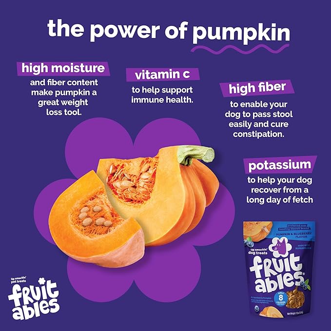 Fruitables Baked Dog Treats, Healthy Pumpkin Treat for Dogs, Low Calorie & Delicious, No Wheat, Corn or Soy, Made in the USA, Pumpkin and Banana Flavor, 12oz