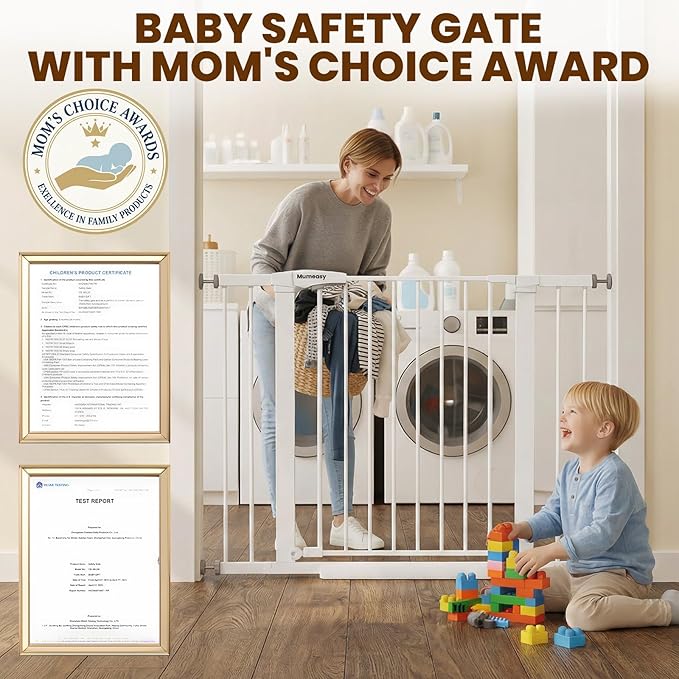 Baby Gate with Door, 26-40" Auto Close Dog Gate Indoor for Stairs Doorways, Easy Install Pressure Mounted Pet Gate, Easy Walk Through Child Safety Gate for The House, White