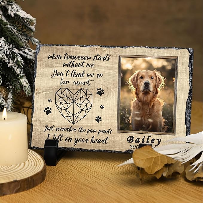 Ships Next Day Personalized Dog Memorial Gifts for Loss of Dog, Custom Pet Memorial Stone with Photo Name Date Bereavement Sympathy Gift for Dog Cat Lover