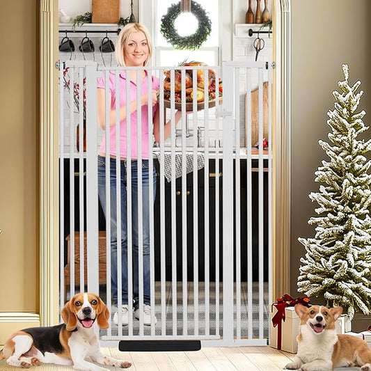 55 Inch Extra Tall Pet Gate for Cats,29.92"-43" Adjustable Wide Dog Gates,Pressure Mounted Walk Through Tall Pets Gate for Doorways,Hallway,Stairs(White)