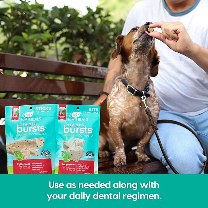 ARK Naturals Breath Bursts Brushless Toothpaste Dog Treats, Dog Dental Bits for Small Breeds, Unique Texture Helps Clean Teeth & Freshen Breath, Peppermint, 4 oz, 1 Pack