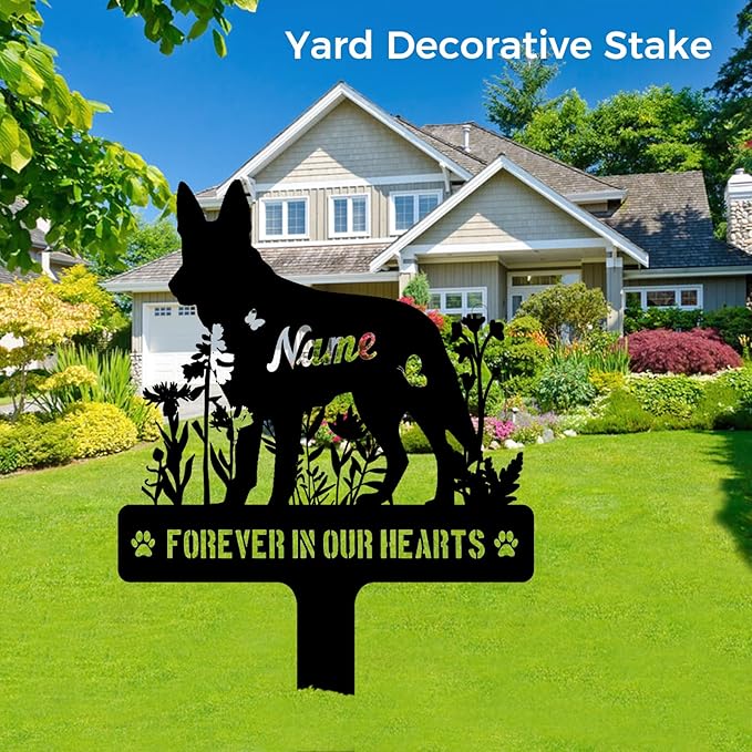 Custom German Shepherd GSD Dog Memorial Stake, Personalized Dog Grave Marker, Metal Pet Tombstone, Outdoor Sympathy Sign for Garden Yard Decor, Pet Loss Gift