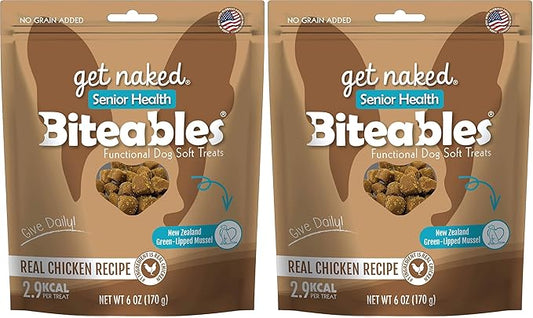 Get Naked Biteables Senior Health Soft Dog Treats,Real Chicken Treat for Toothless Dogs,6oz 1 Pouch,(Pack of 2)