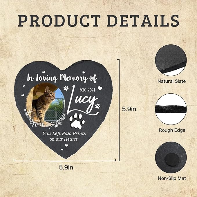 Personalized Remembrance Plaque for Cat, in Loving Memory Pet Garden Stones, Dog Memorial stones for Loss of Dog, Pet Memorial Gifts for Cat Mom Dog Lover Owner, Cemetery Decorations for Grave