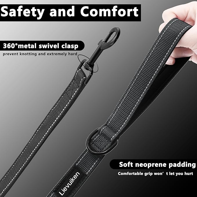 Dog Leash 6ft Long, Double Handle Dog Leash for Safety Control Training, Heavy Duty Dog Leads with Traffic Padded Handles, Reflective Leashes for Small Medium Large Dogs(6ft, Black)
