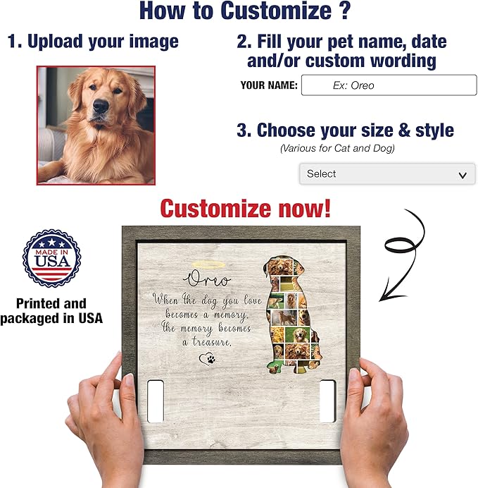 Personalized Dog Collars Pet Loss Gifts Dog Pet Sympathy Gifts Personalized Dogs Grieving Picture Frame Pet Remembrance Photo Frame For Cats or Dogs That Passed Bereavement Gifts Idea Tabletop