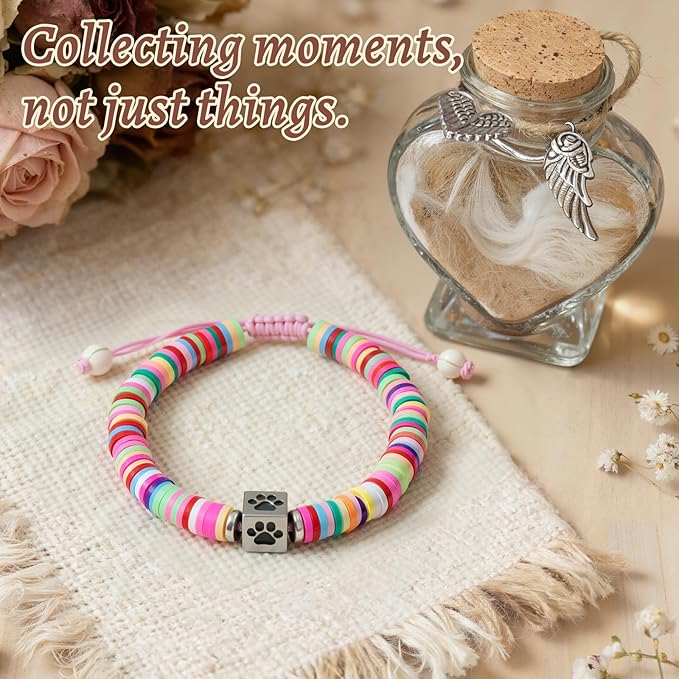 Pet Memorial Bracelet for Dog Loss, Sympathy Gift Keepsake, Adjustable Paw Charm Remembrance Jewelry, Pink