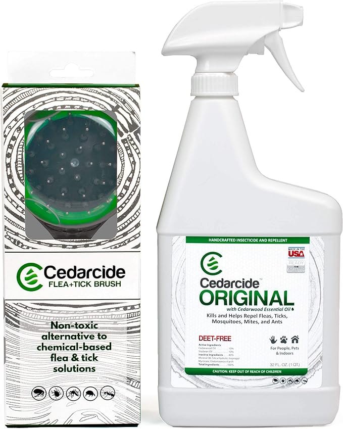 Cedarcide Flea + Tick Pet Brush (Quart Pack) | Durable Grooming Brush Effectively Applies Cedarcide Original Biting Insect Spray to Kill + Repel Fleas Ticks & Mosquitoes | for Pet Cats and Dogs
