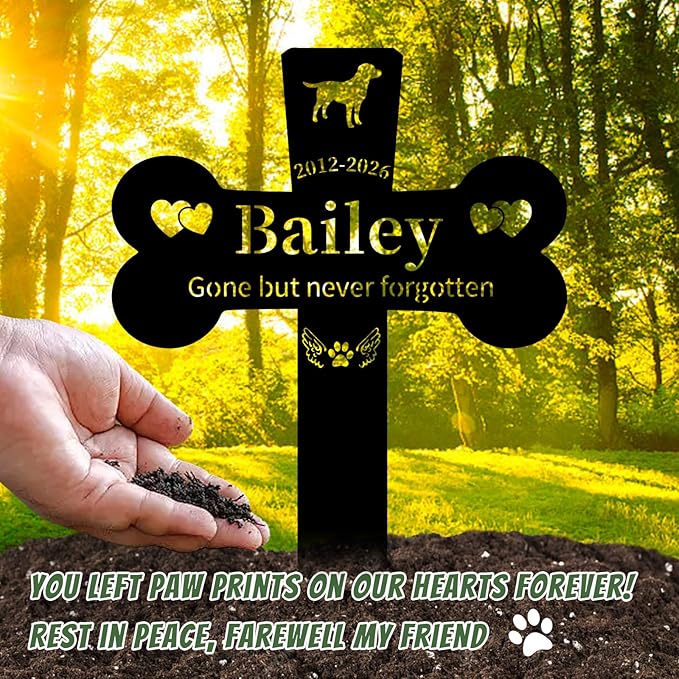 Personalized Dog Grave Marker Outdoor, Waterproof Memorial Cross for Dog Grave with Custom Name Dates, Garden Grave Markers for Dogs, Sympathy Gift for Loss of Pet