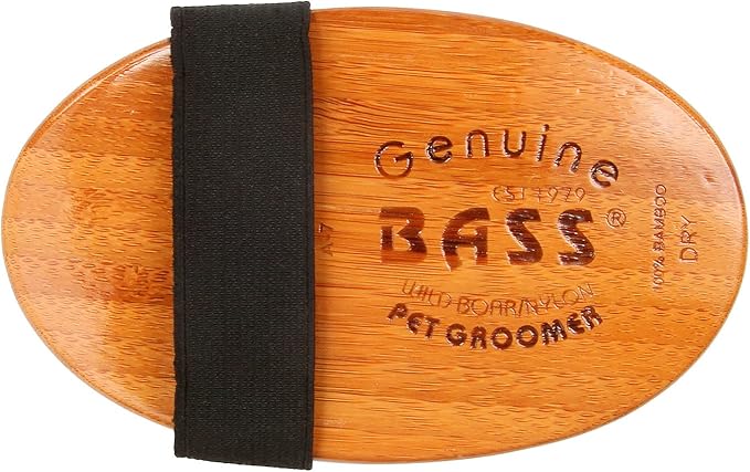 Bass Brushes | Luxury Grade Pet Brush | Shine & Condition | 100% Pure Premium Natural Bristle+Single Nylon Pin | Large Palm Design | Natural Bamboo Handle | Solid Finish | Bass Brushes Model A7-DB