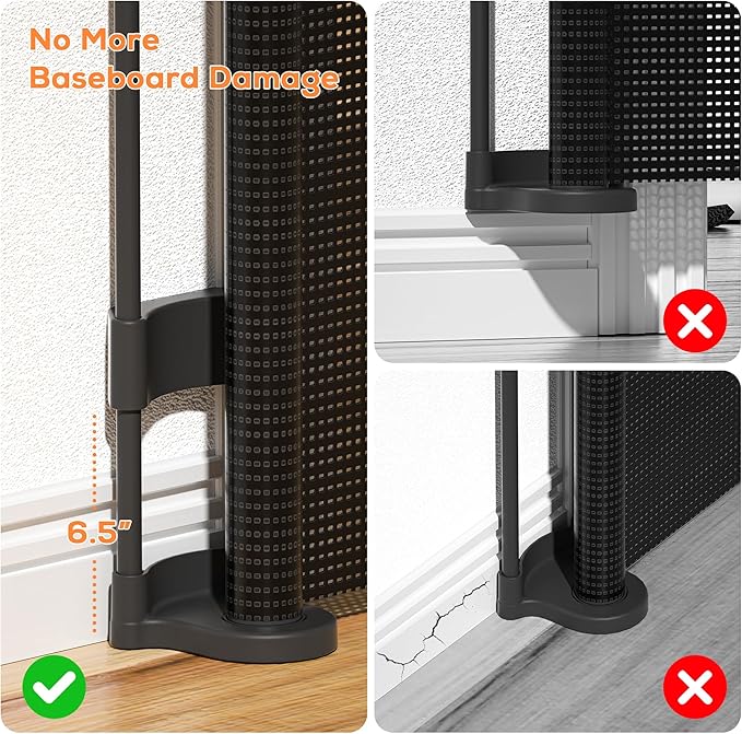 Retractable Baby Gate for Stairs, 48" Tall X 200" Wide Mesh Dog Gate Indoor, Child Gate for Doorways, Hallways, Deck, Indoor Outdoor Pet Baby Safety Essentials for Home, Black