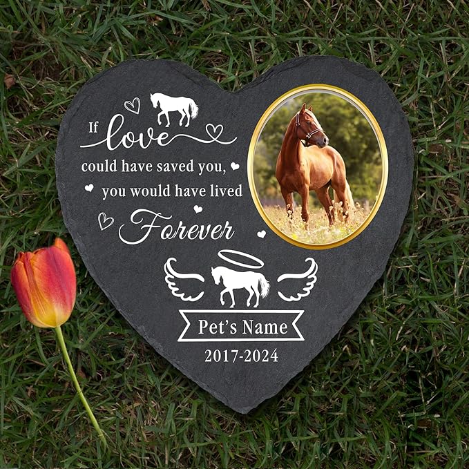 Personalized Pet Horse Memorial Stone with Photo, Custom Garden Memorial Stone for Horse, Horse Headstone, Horse Tombstone, Memorial Plaque Outdoor, Pet Sympathy Gifts for Horse Lover