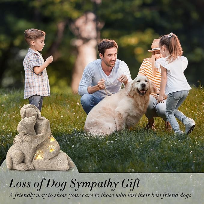 INLOMEM Dog Memorial Gift, Granite Sculpture, Hand-Sculpted Resin Pet Loss Sympathy Gift with LED Candle Holder, Home Decor for Pet Owners