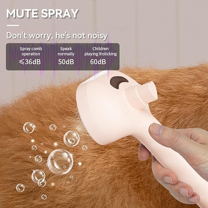 Dog Steam Brush 3-in-1 Spray Bath Brush for Dog and Cat, Pet Hair Removal Comb for Long & Short Haired Pets, Self Cleaning Grooming Brush Can Help to Comb a Pet's Fur and Remove Fleas Pink
