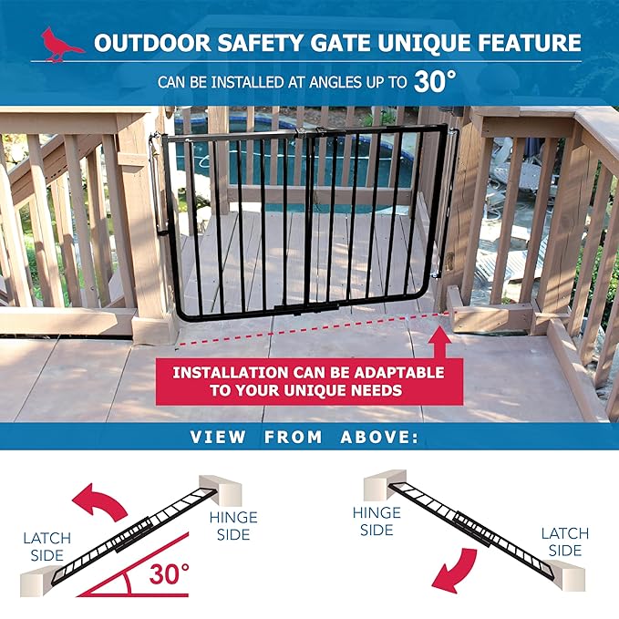 Cardinal Gates SS30OD Outdoor Dog Gate for Stairs – Adjustable Aluminum Safety Gate for Kids & Pets – Toddler Gate for Patio, Deck, Porch – Wall Mounted – Black – Screw in - USA Based