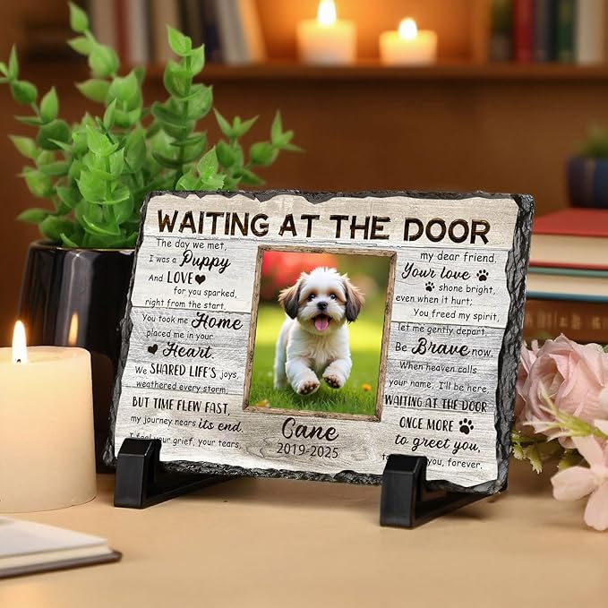 Ship Next Day, Customized Pet Memorial Stones for Dogs Cats Memorial Gifts for Loss of Dog Death Sympathy Gift with Photo Picture Name Date Personalized Pet Frame