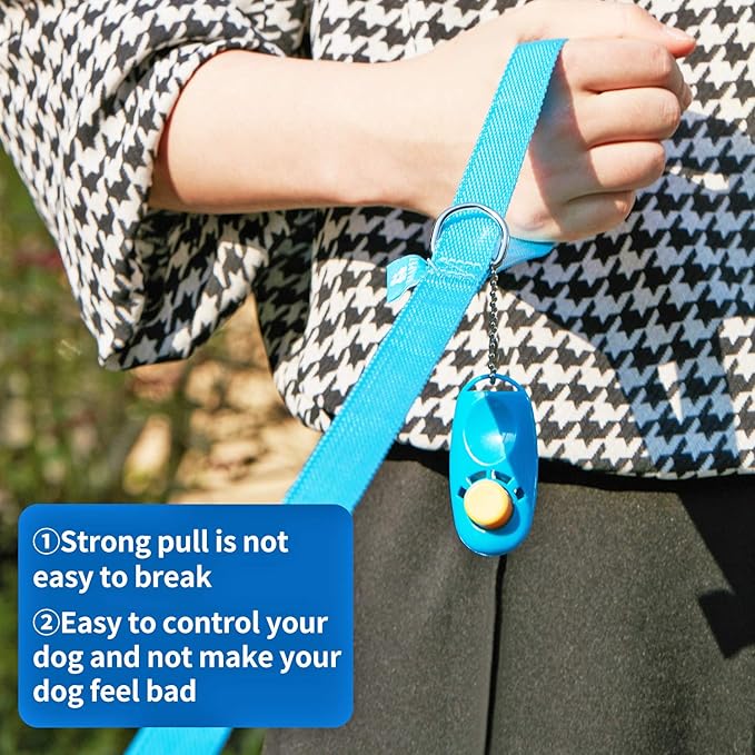 BAAPET 15/20/30/50/100 ft Long Dog Training Leash with Clickers for Small, Medium and Large Dogs or Cats (15 Feet, SkyBlue)