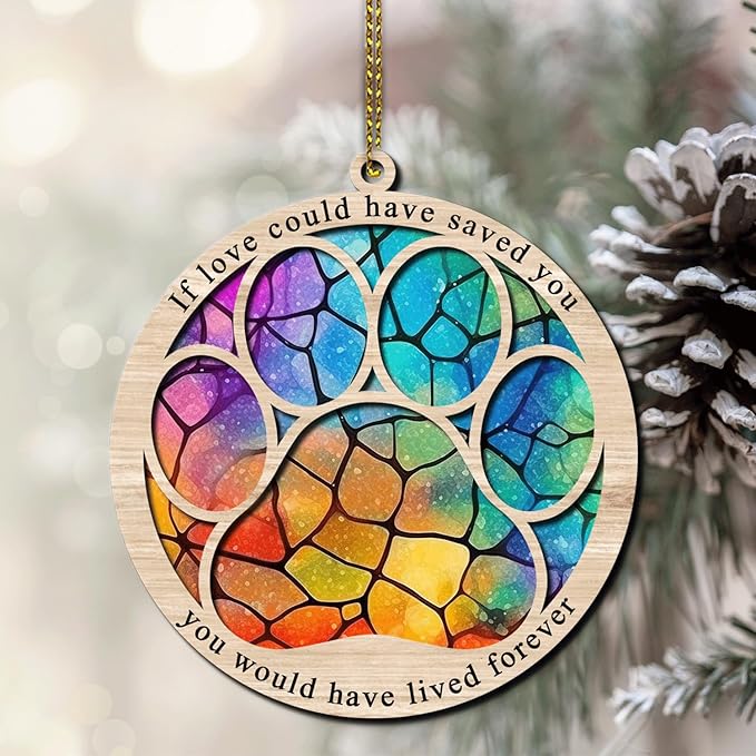 Hyturtle Pet Memorial Suncatcher Gifts for Loss of Dog Cat - Paw Dog Cat Memorial Ornament - Pet Memorial Gifts, Sympathy Remembrance Gifts for Loss of Pet, Pet Memorial Gifts For Christmas