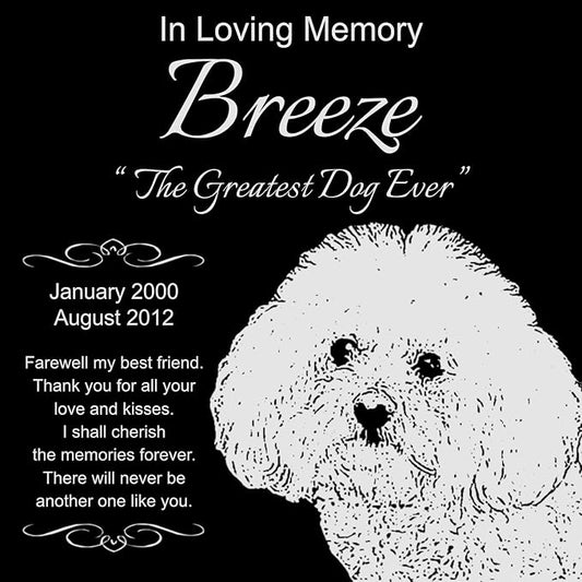 Personalized Bichon Frise Pet Memorial 12"x12" Engraved Black Granite Grave Marker Head Stone Plaque BRE1
