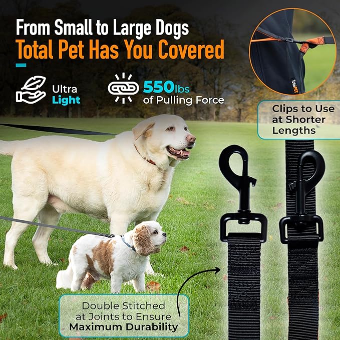 30ft Long Leash for Dogs - Long Line Dog Leash for Training Recall/Commands at Distance - Nylon, Heavy Duty - Ideal for Large & Small Breeds
