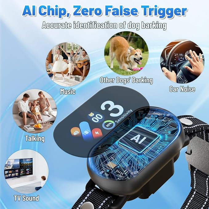 Smart Dog Bark Collar for Small Medium Large Dogs, Rechargeable Ultra-Light Anti Barking Collar with 5 Adjustable Sensitivity,Bark Stop Device,Beep Vibration Modes,IP67 Waterproof