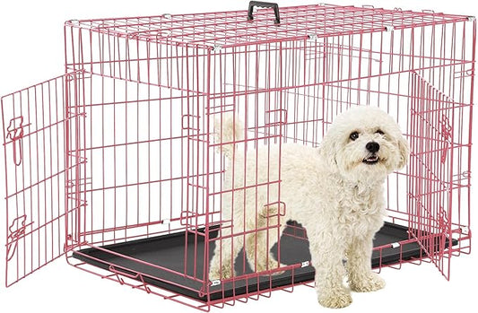 Foldable Dog Crate, 24 Inch, Pink, Portable, Easy to Clean, Safe and Secure Construction, Ideal for Travel and Indoor Use