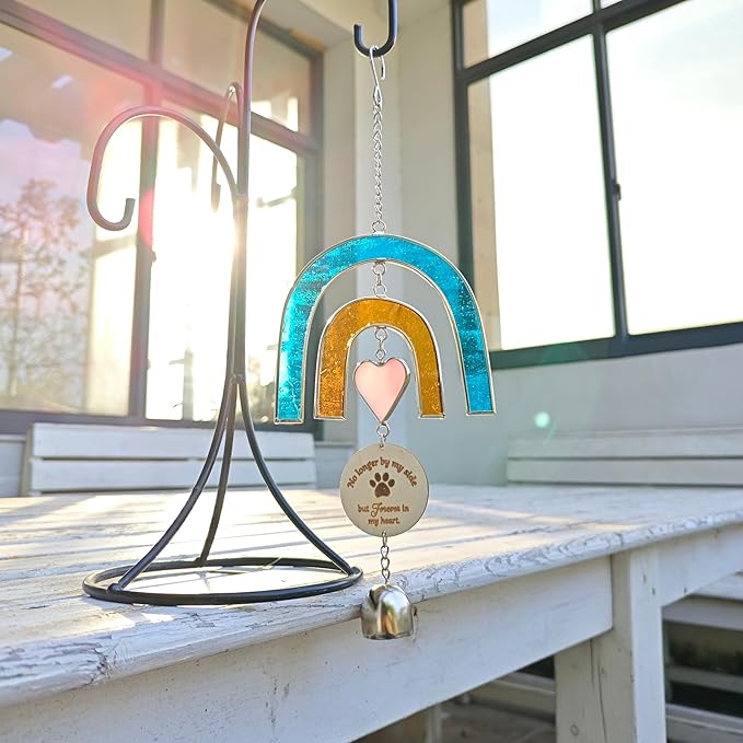 Pet Memorial Wind Chime, Stained Glass Suncatcher Rainbow Bridge Dog Memorial Gifts, Memorial Gifts for Loss of Dog Passing Away Gift, Pet Memorial Gift for Dogs, In Memory Of Dogs, Bereavement Window