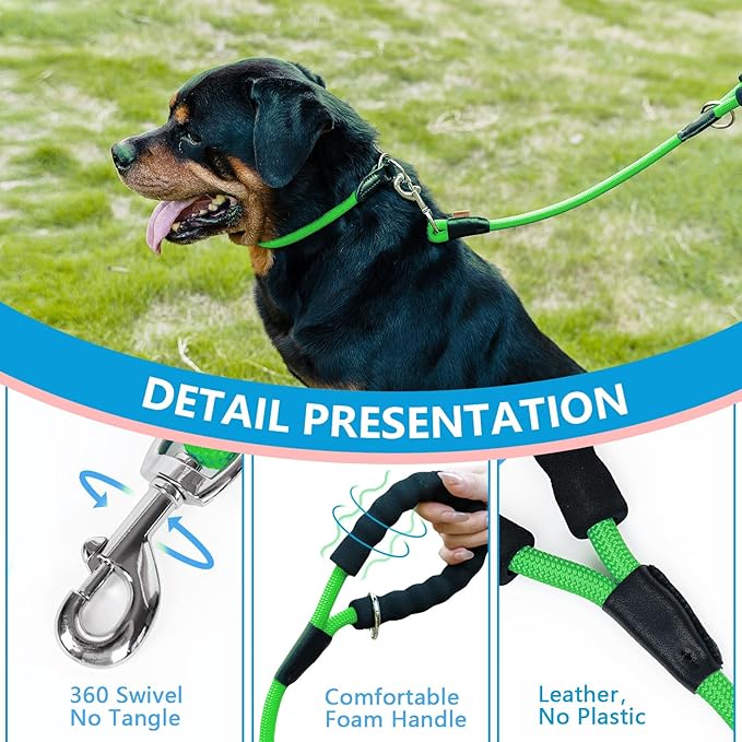 Dog Leash, Braided Rope Traction – Walking Training Lead for Medium/Large Dogs ((1/2") x 2FT, Light Green)