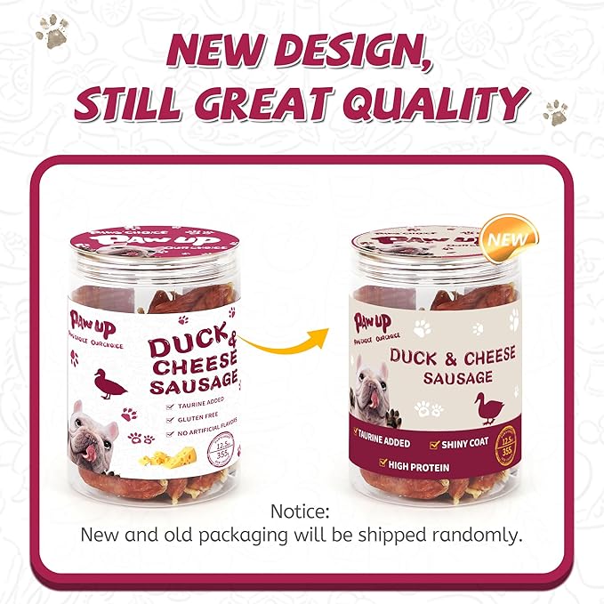 PAWUP Duck Dog Treats, Duck Sausage with Cheese, Taurine Added, Rawhide Free, Soft Dog Snack for Small & Medium Dogs Training, 12.5 oz/355 g