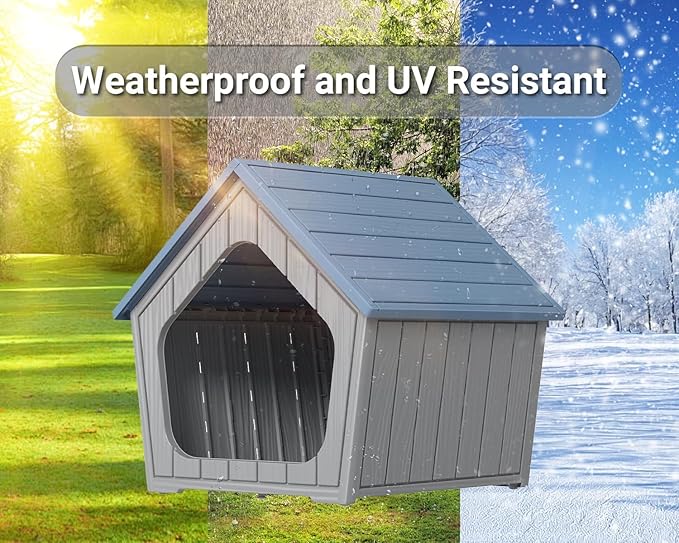 DRATO Dog House Outdoor Indoor Cozy Small Dog Houses Durable Resin Material Houses for Dogs Outside Weatherproof Pet Shelter for Patio, Porch, Living Room (Blue)