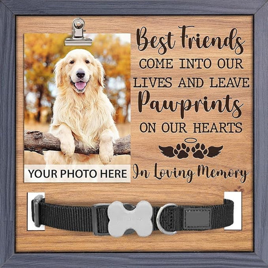 Pawfect House 9x9 IN Natural Wood Pet Memorial Picture Frame, Dog Memorial Gifts For Dog, Best Friends Come Into Our Lives, Dogs Passing Away Gifts, Pet Loss Sign, Sympathy Keepsake