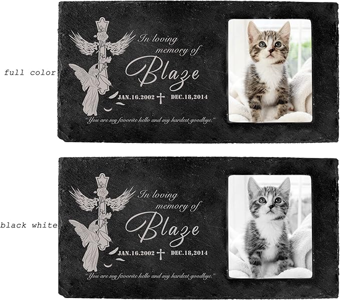 Fanery Sue Custom Cat Memorial Stones with Full Color Image, Dog Memorial Gift Garden Stones, Pet Grave Markers Personalized, All-Natural Memorial Headstone for Pet