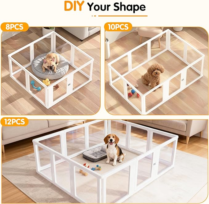 Citylife Dog Playpen with Door Clear Pet Playpen for Indoor Outdoor Easy to Install and Remove Puppy Playpen for Dogs, Cats, Bunnies, Pigs, 12 Panels