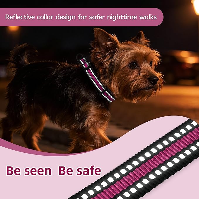 Martingale Collar for Dogs Reflective Collar with Quick Release Buckle, Adjustable Nylon Collars for No Slip Dog Collar, Hot Pink, XS