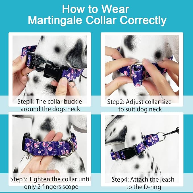 Martingale Collar for Dogs with Buckle Floral Dog Collar Girl Female Soft Nylon Dog Collars for Small Medium Large Dogs (Purple Flower, S)